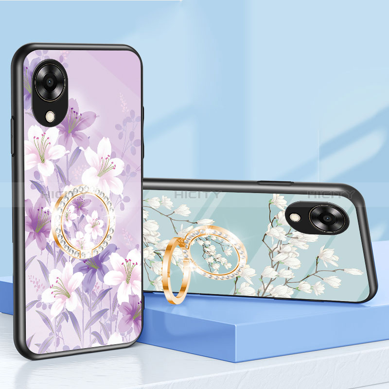 Coque Contour Silicone et Vitre Fleurs Miroir Etui Housse S01 pour Oppo A17K Plus