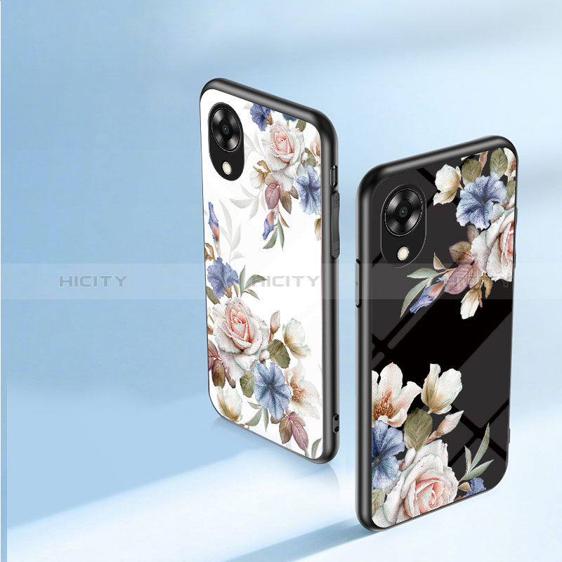 Coque Contour Silicone et Vitre Fleurs Miroir Etui Housse S01 pour Oppo A17K Plus