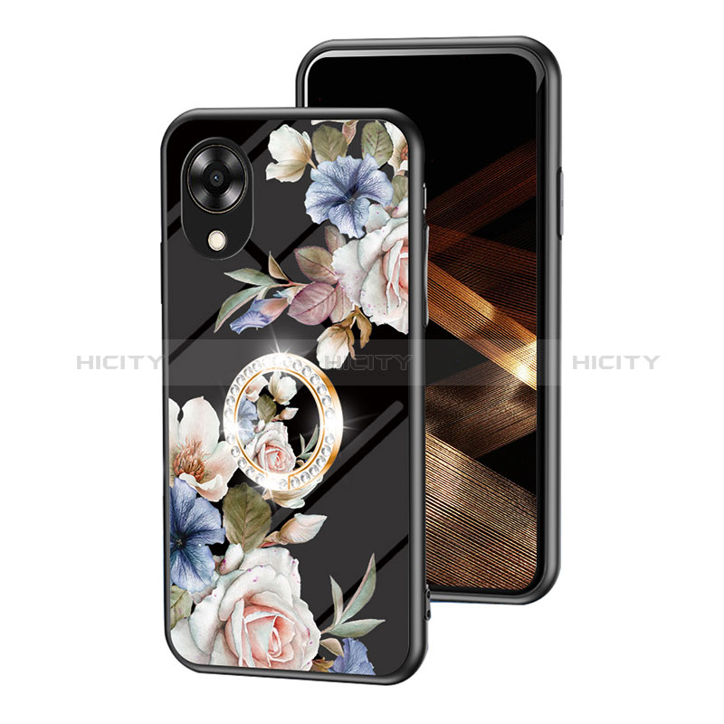 Coque Contour Silicone et Vitre Fleurs Miroir Etui Housse S01 pour Oppo A17K Plus