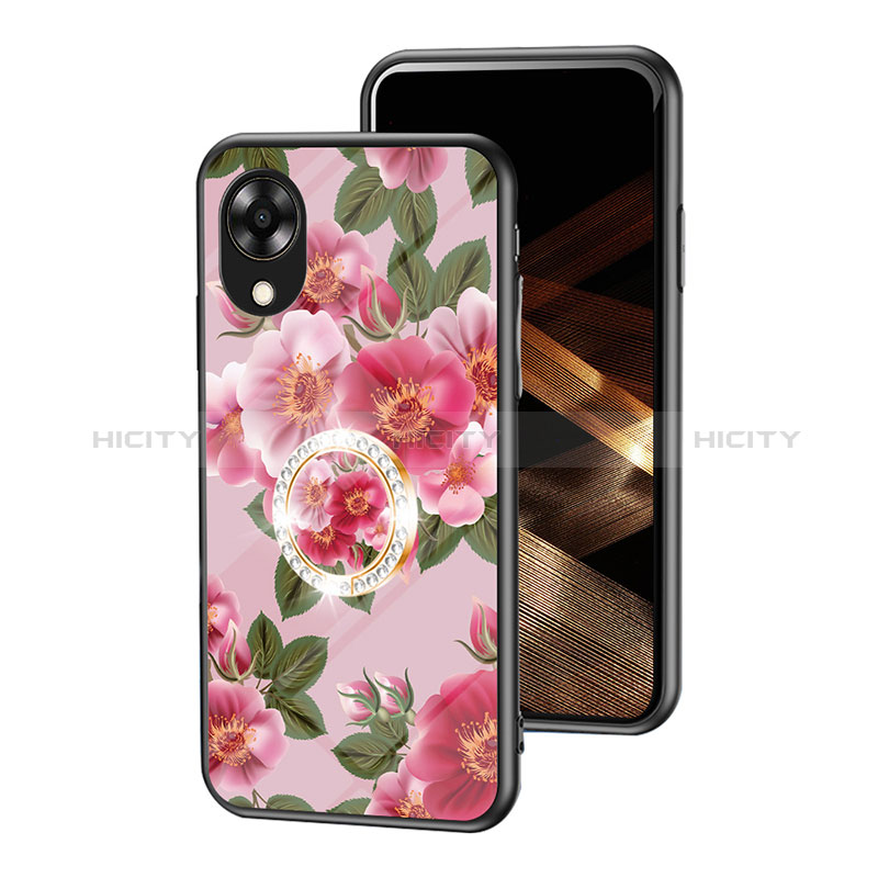 Coque Contour Silicone et Vitre Fleurs Miroir Etui Housse S01 pour Oppo A17K Plus