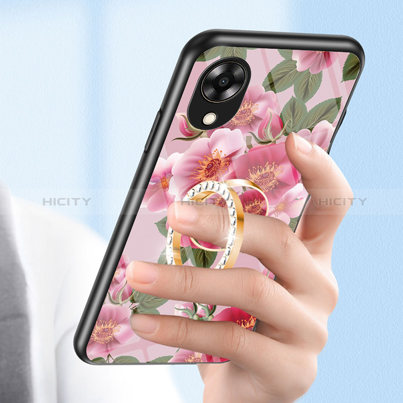 Coque Contour Silicone et Vitre Fleurs Miroir Etui Housse S01 pour Oppo A17K Plus