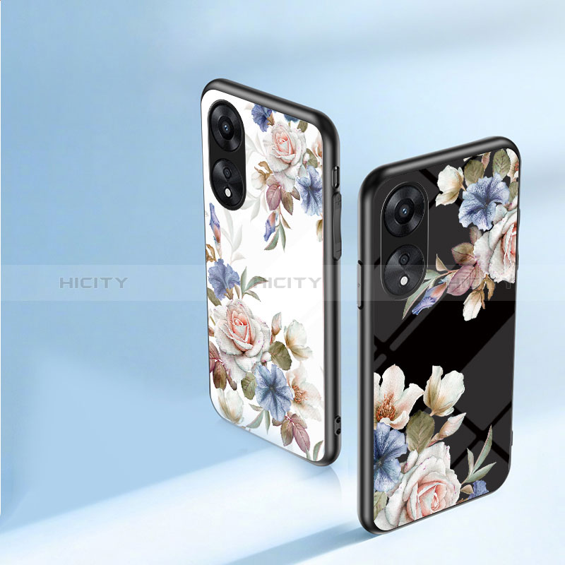 Coque Contour Silicone et Vitre Fleurs Miroir Etui Housse S01 pour Oppo A18 Plus