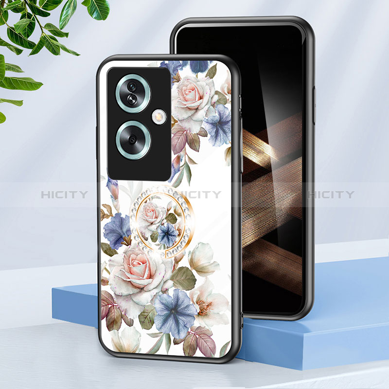 Coque Contour Silicone et Vitre Fleurs Miroir Etui Housse S01 pour Oppo A2 5G Blanc Plus