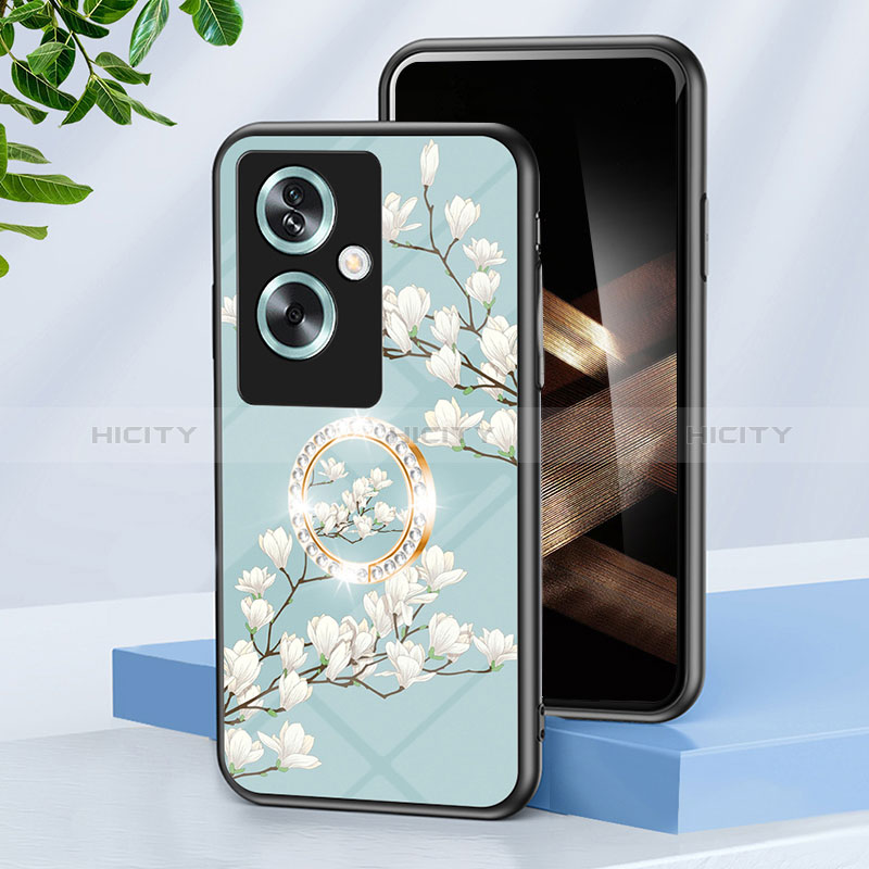 Coque Contour Silicone et Vitre Fleurs Miroir Etui Housse S01 pour Oppo A2 5G Cyan Plus