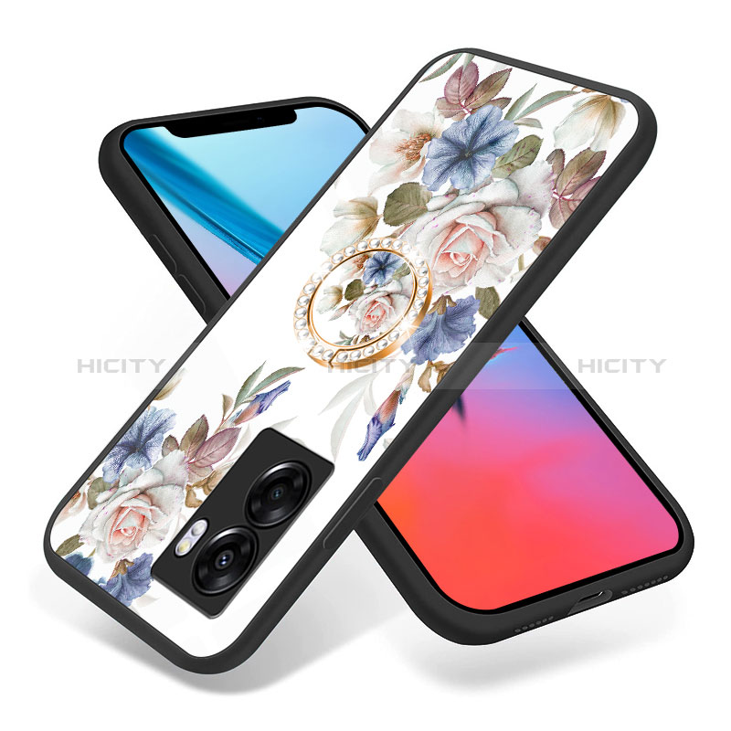 Coque Contour Silicone et Vitre Fleurs Miroir Etui Housse S01 pour Oppo A57 5G Plus