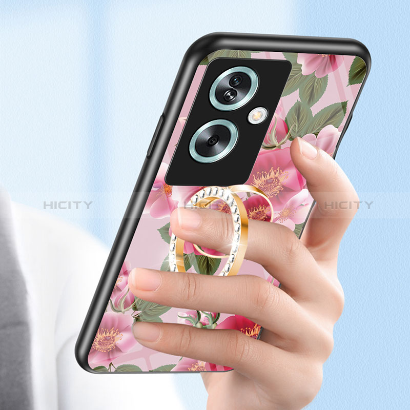 Coque Contour Silicone et Vitre Fleurs Miroir Etui Housse S01 pour Oppo A79 5G Plus