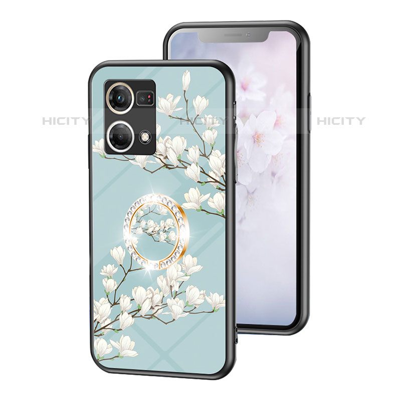 Coque Contour Silicone et Vitre Fleurs Miroir Etui Housse S01 pour Oppo F21 Pro 4G Cyan Plus