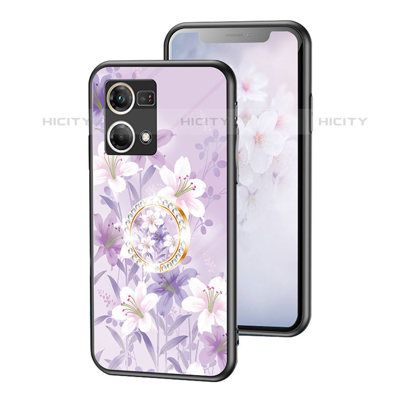 Coque Contour Silicone et Vitre Fleurs Miroir Etui Housse S01 pour Oppo F21 Pro 4G Violet Clair Plus