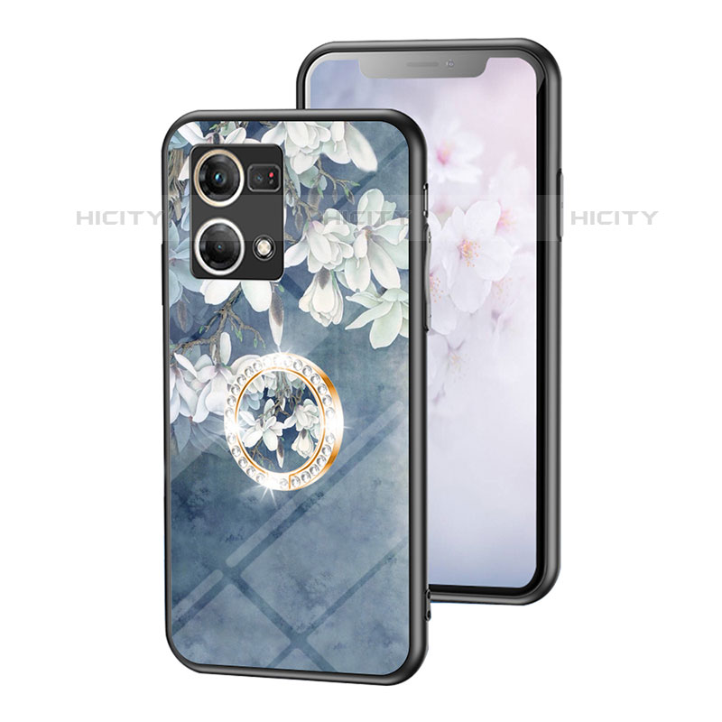 Coque Contour Silicone et Vitre Fleurs Miroir Etui Housse S01 pour Oppo F21s Pro 4G Bleu Plus