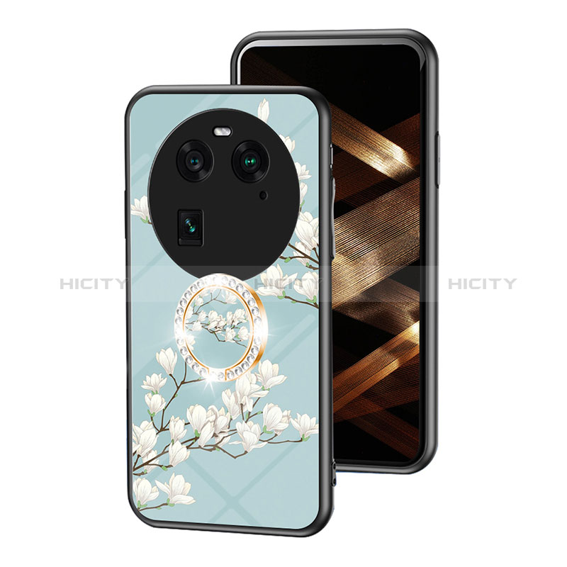 Coque Contour Silicone et Vitre Fleurs Miroir Etui Housse S01 pour Oppo Find X6 5G Cyan Plus