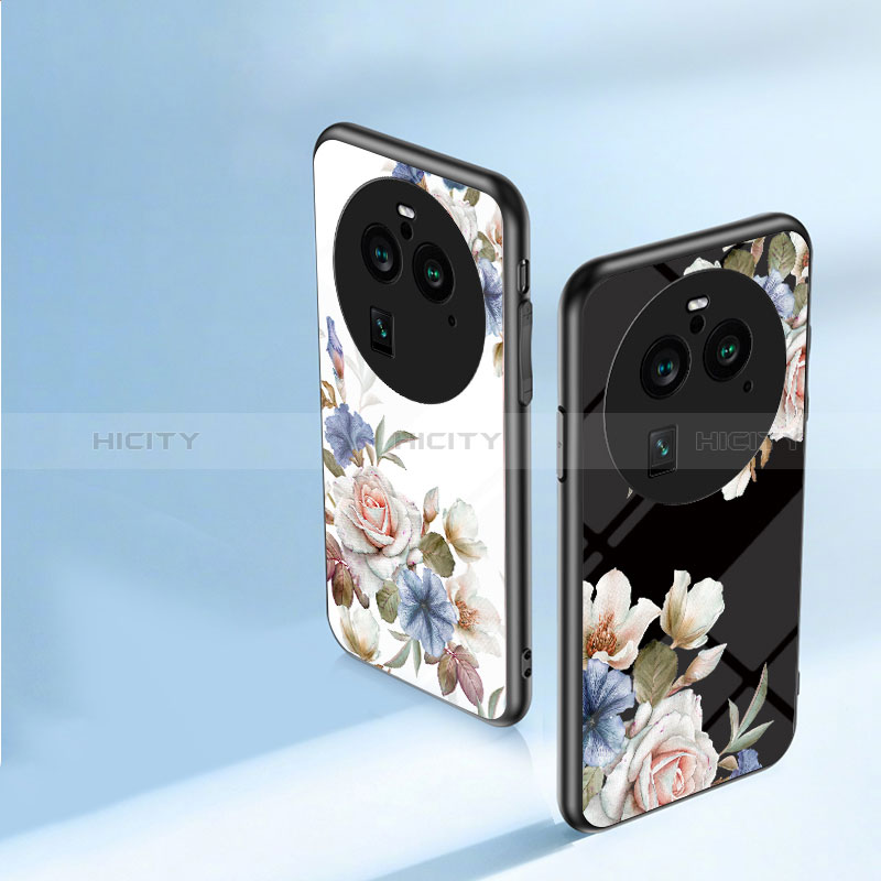 Coque Contour Silicone et Vitre Fleurs Miroir Etui Housse S01 pour Oppo Find X6 5G Plus