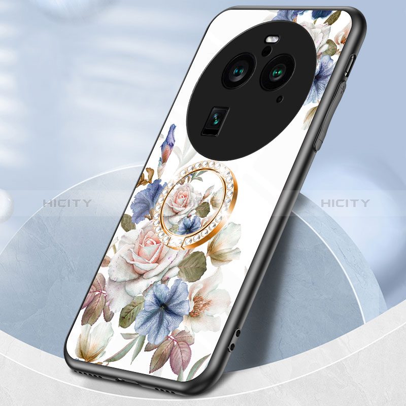 Coque Contour Silicone et Vitre Fleurs Miroir Etui Housse S01 pour Oppo Find X6 5G Plus