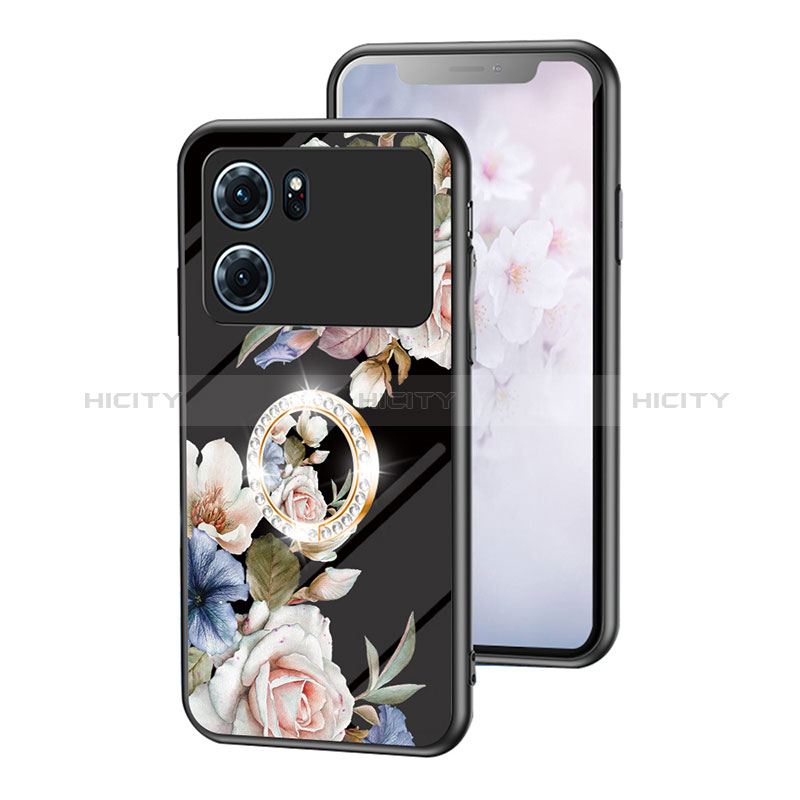 Coque Contour Silicone et Vitre Fleurs Miroir Etui Housse S01 pour Oppo K10 5G Noir Plus