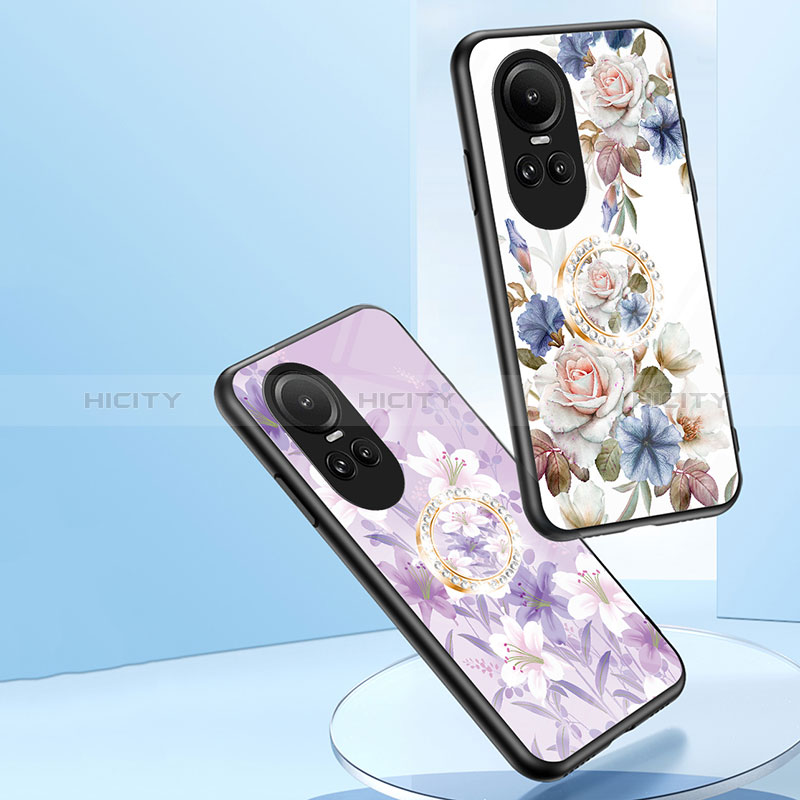 Coque Contour Silicone et Vitre Fleurs Miroir Etui Housse S01 pour Oppo Reno10 5G Plus