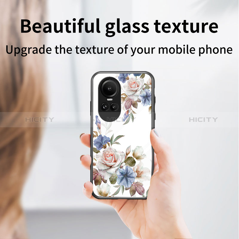 Coque Contour Silicone et Vitre Fleurs Miroir Etui Housse S01 pour Oppo Reno10 Pro 5G Plus