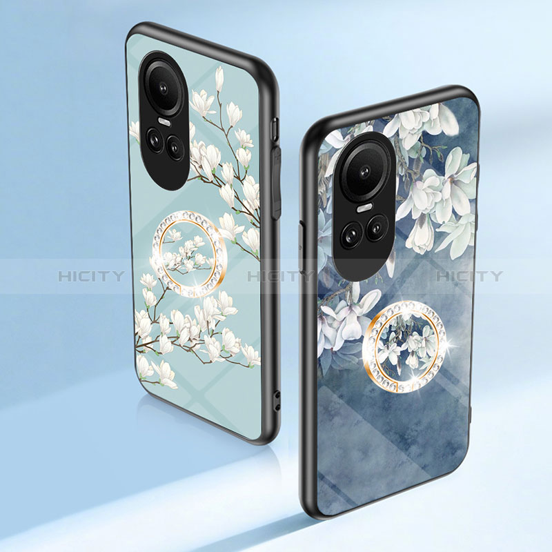 Coque Contour Silicone et Vitre Fleurs Miroir Etui Housse S01 pour Oppo Reno10 Pro 5G Plus