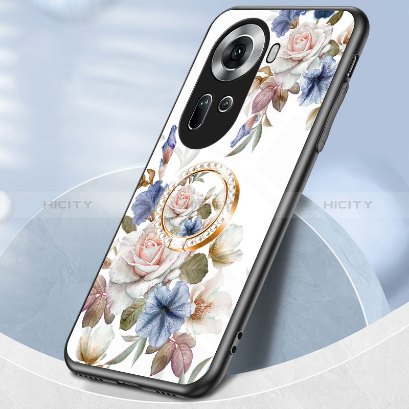 Coque Contour Silicone et Vitre Fleurs Miroir Etui Housse S01 pour Oppo Reno11 5G Plus