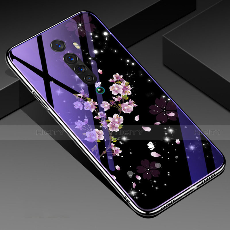 Coque Contour Silicone et Vitre Fleurs Miroir Etui Housse S01 pour Oppo Reno2 Mixte Plus