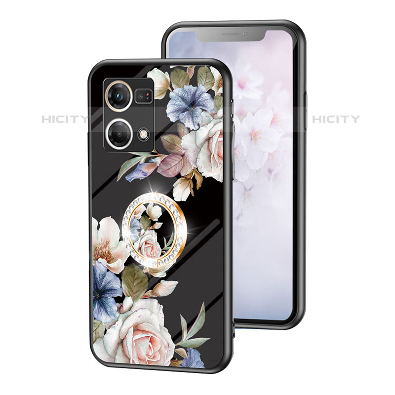 Coque Contour Silicone et Vitre Fleurs Miroir Etui Housse S01 pour Oppo Reno7 4G Noir Plus