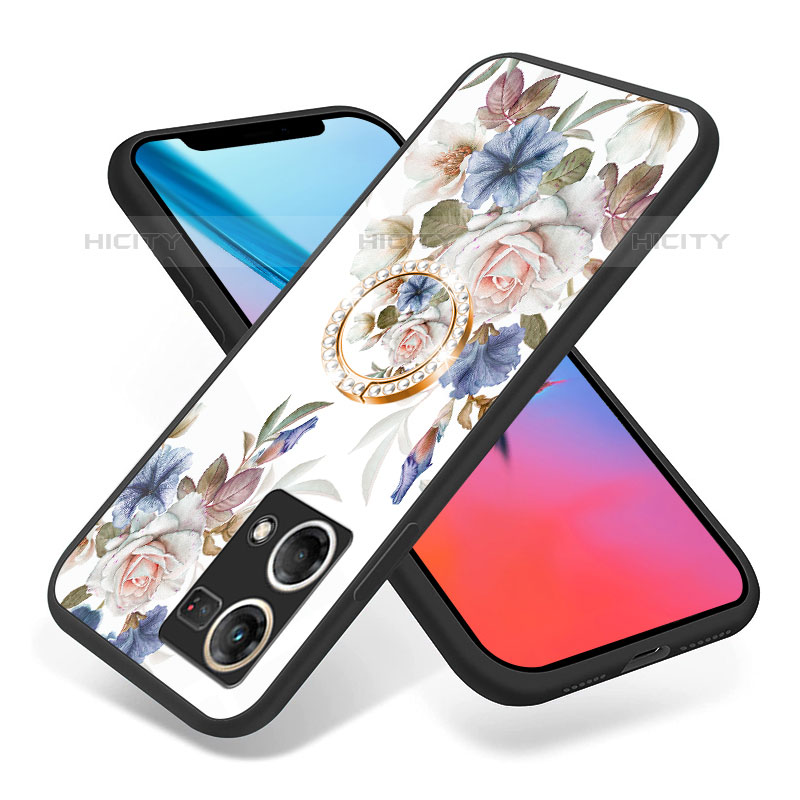 Coque Contour Silicone et Vitre Fleurs Miroir Etui Housse S01 pour Oppo Reno7 4G Plus