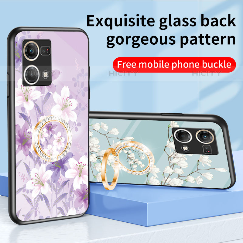 Coque Contour Silicone et Vitre Fleurs Miroir Etui Housse S01 pour Oppo Reno8 4G Plus