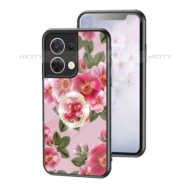 Coque Contour Silicone et Vitre Fleurs Miroir Etui Housse S01 pour Oppo Reno8 5G Rouge Plus