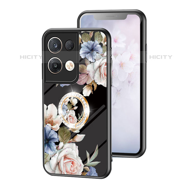 Coque Contour Silicone et Vitre Fleurs Miroir Etui Housse S01 pour Oppo Reno8 Pro 5G Noir Plus