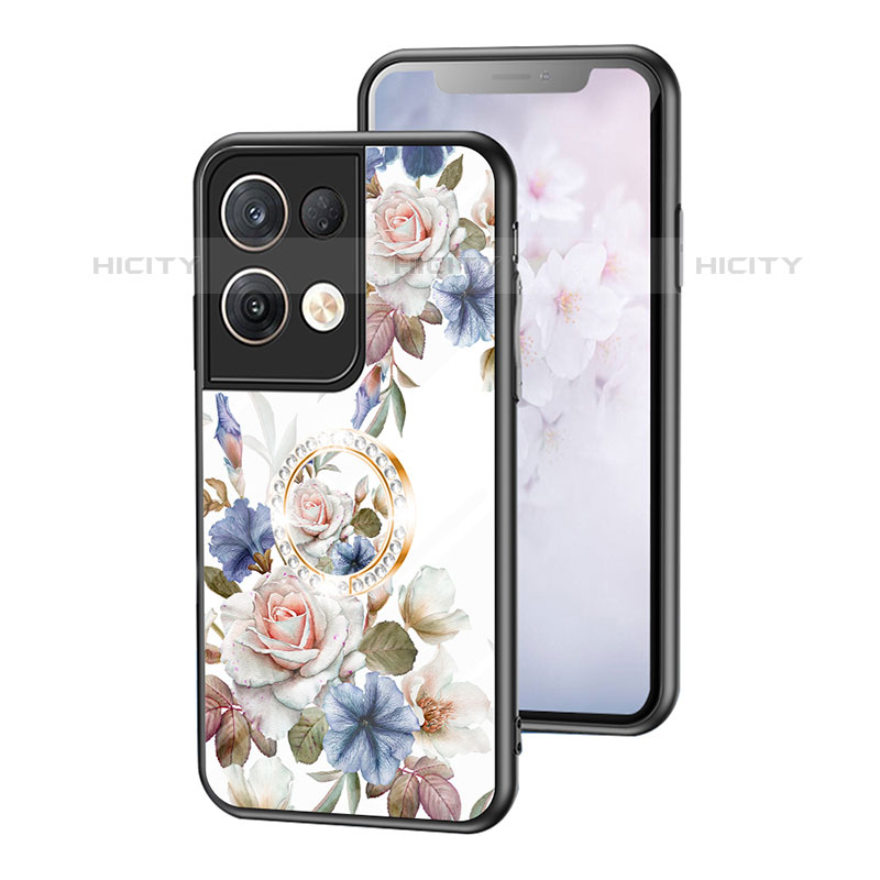 Coque Contour Silicone et Vitre Fleurs Miroir Etui Housse S01 pour Oppo Reno8 Pro 5G Plus