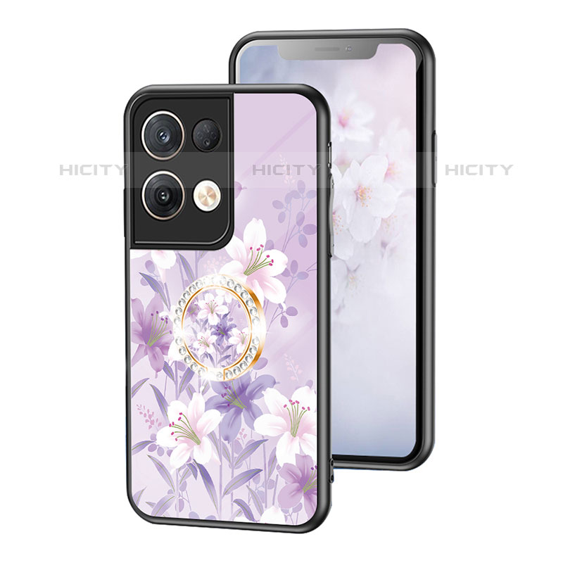 Coque Contour Silicone et Vitre Fleurs Miroir Etui Housse S01 pour Oppo Reno8 Pro 5G Violet Clair Plus