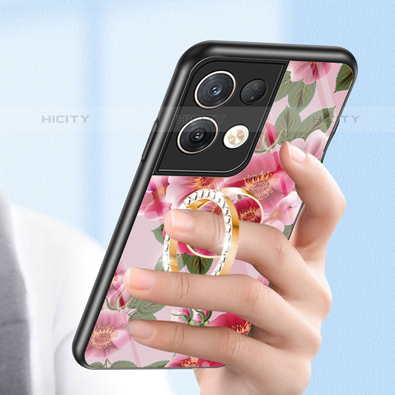 Coque Contour Silicone et Vitre Fleurs Miroir Etui Housse S01 pour Oppo Reno8 Pro+ Plus 5G Plus