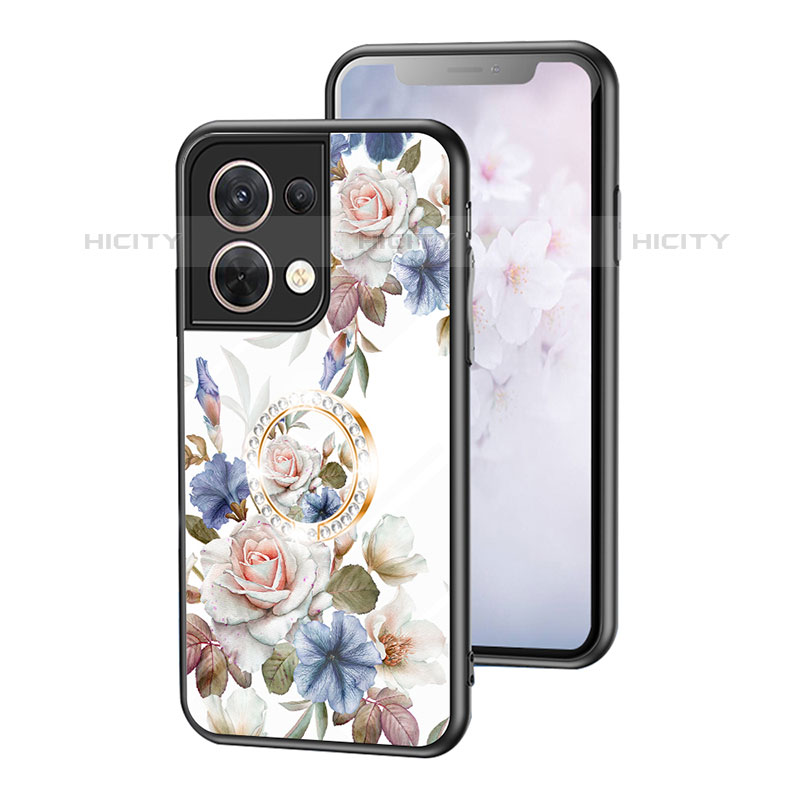 Coque Contour Silicone et Vitre Fleurs Miroir Etui Housse S01 pour Oppo Reno9 5G Blanc Plus