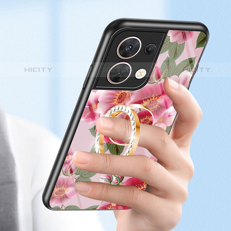 Coque Contour Silicone et Vitre Fleurs Miroir Etui Housse S01 pour Oppo Reno9 5G Plus