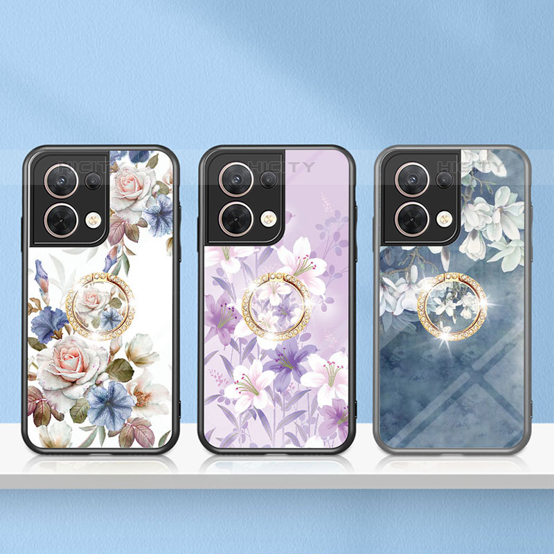 Coque Contour Silicone et Vitre Fleurs Miroir Etui Housse S01 pour Oppo Reno9 5G Plus