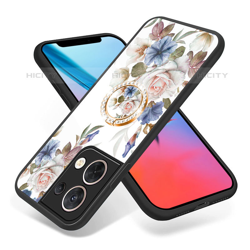 Coque Contour Silicone et Vitre Fleurs Miroir Etui Housse S01 pour Oppo Reno9 Pro 5G Plus