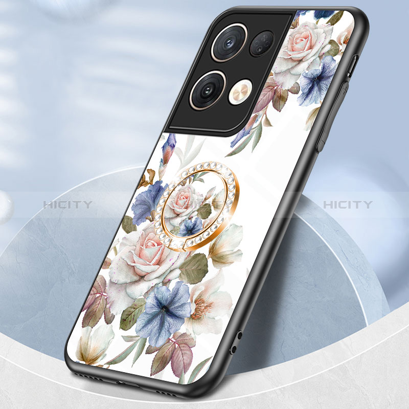 Coque Contour Silicone et Vitre Fleurs Miroir Etui Housse S01 pour Oppo Reno9 Pro+ Plus 5G Plus