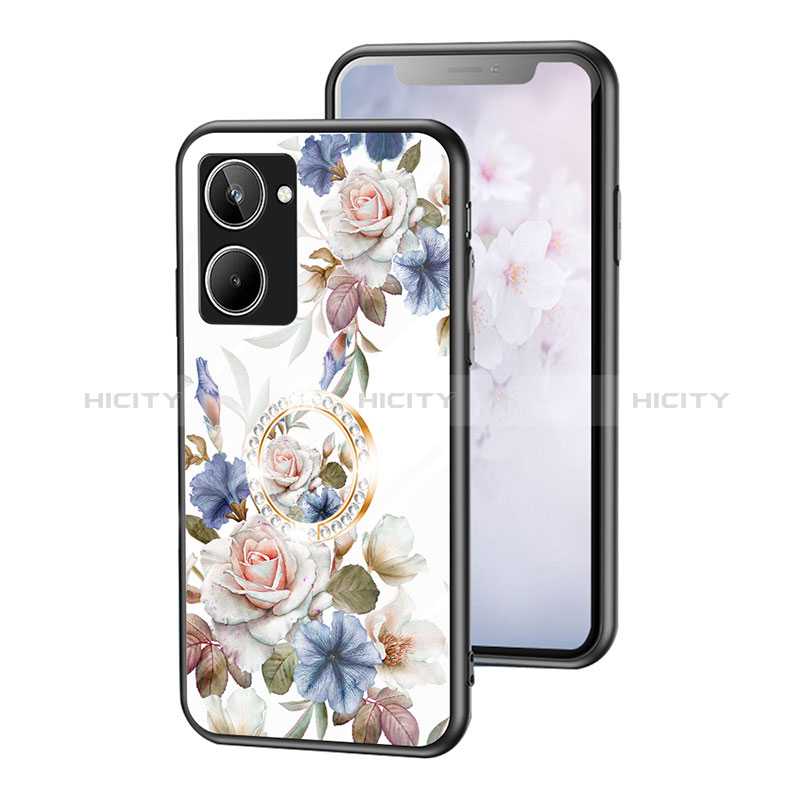 Coque Contour Silicone et Vitre Fleurs Miroir Etui Housse S01 pour Realme 10 4G Blanc Plus