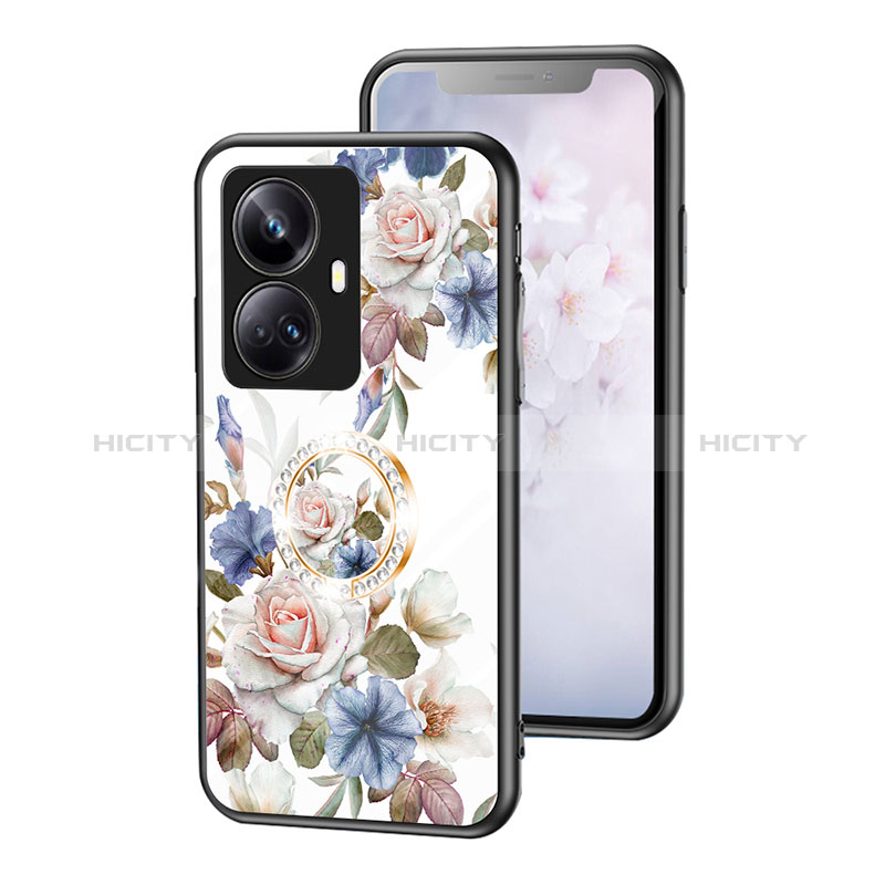 Coque Contour Silicone et Vitre Fleurs Miroir Etui Housse S01 pour Realme 10 Pro+ Plus 5G Blanc Plus