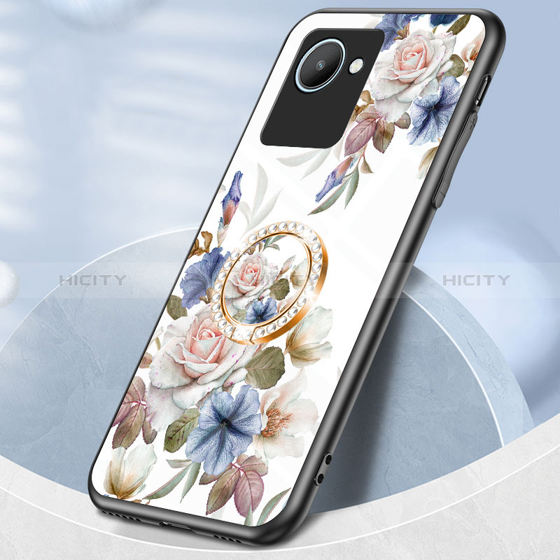 Coque Contour Silicone et Vitre Fleurs Miroir Etui Housse S01 pour Realme C30 Plus