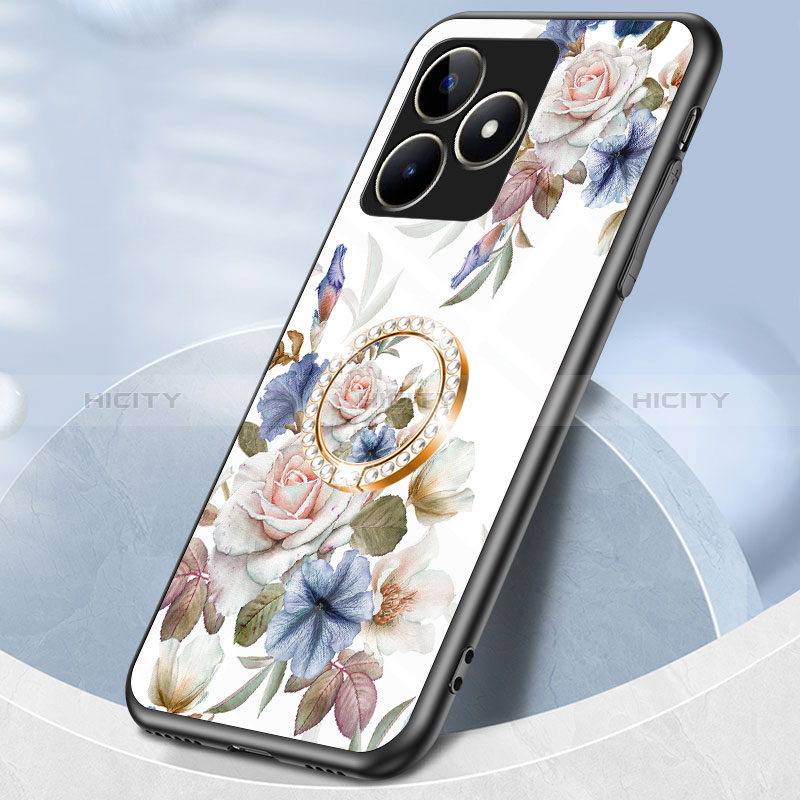 Coque Contour Silicone et Vitre Fleurs Miroir Etui Housse S01 pour Realme C51 Plus