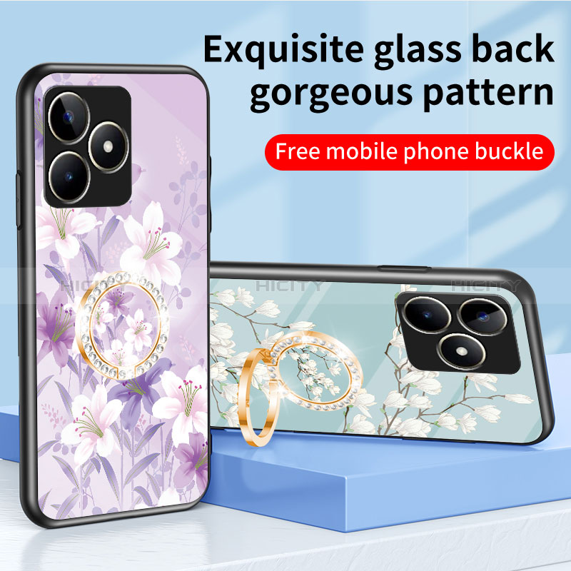 Coque Contour Silicone et Vitre Fleurs Miroir Etui Housse S01 pour Realme C51 Plus