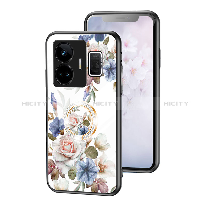 Coque Contour Silicone et Vitre Fleurs Miroir Etui Housse S01 pour Realme GT Neo5 240W 5G Blanc Plus