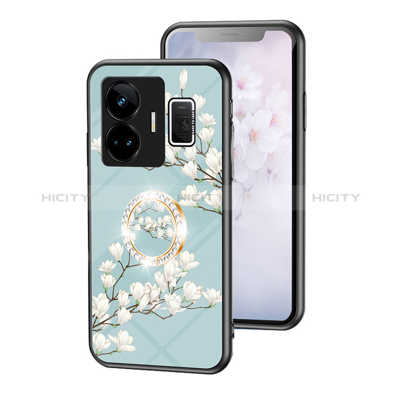 Coque Contour Silicone et Vitre Fleurs Miroir Etui Housse S01 pour Realme GT Neo5 240W 5G Cyan Plus