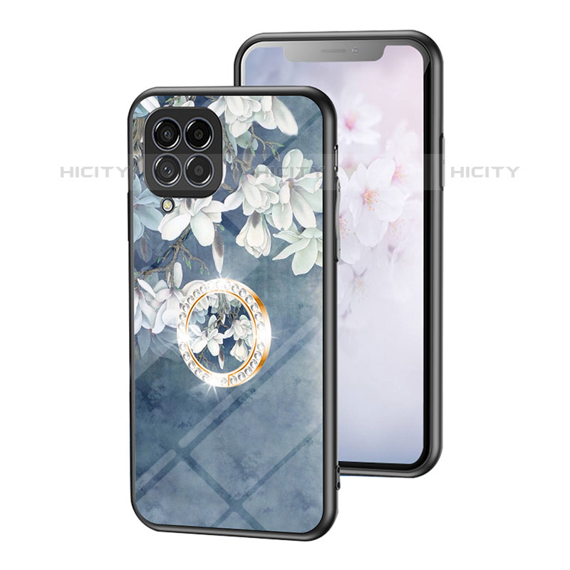 Coque Contour Silicone et Vitre Fleurs Miroir Etui Housse S01 pour Samsung Galaxy M53 5G Bleu Plus