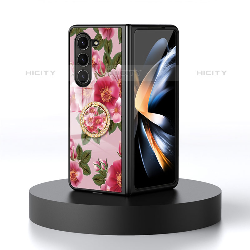 Coque Contour Silicone et Vitre Fleurs Miroir Etui Housse S01 pour Samsung Galaxy Z Fold5 5G Plus