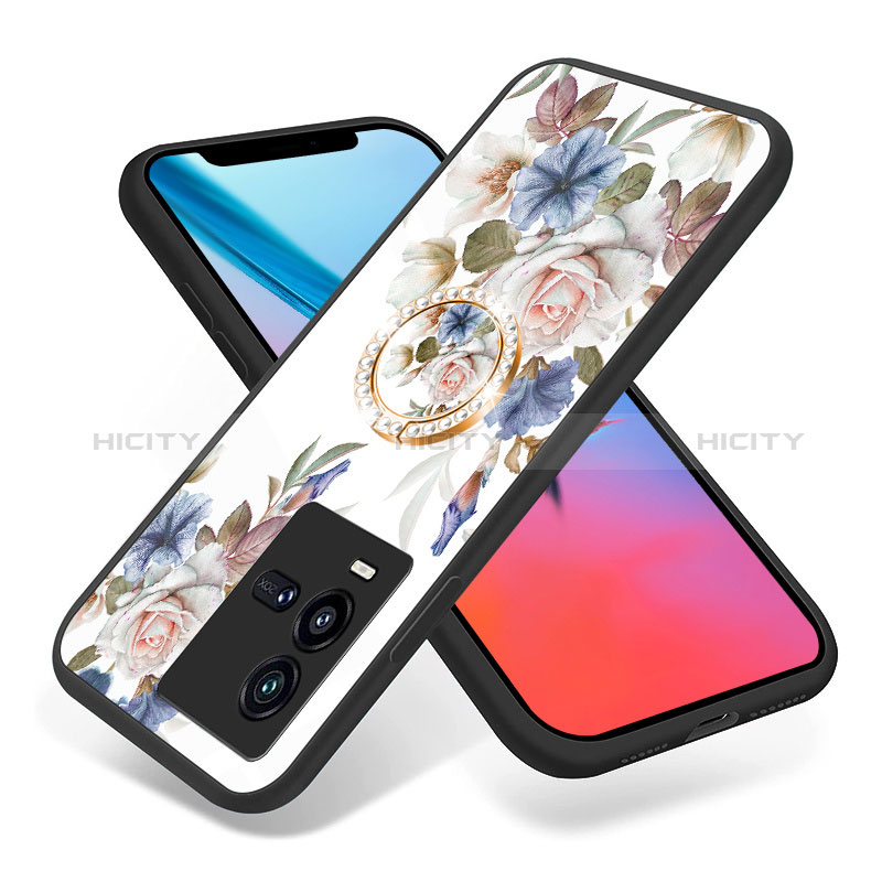 Coque Contour Silicone et Vitre Fleurs Miroir Etui Housse S01 pour Vivo iQOO 10 5G Plus