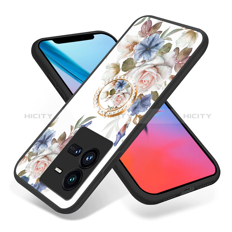 Coque Contour Silicone et Vitre Fleurs Miroir Etui Housse S01 pour Vivo iQOO 10 Pro 5G Plus