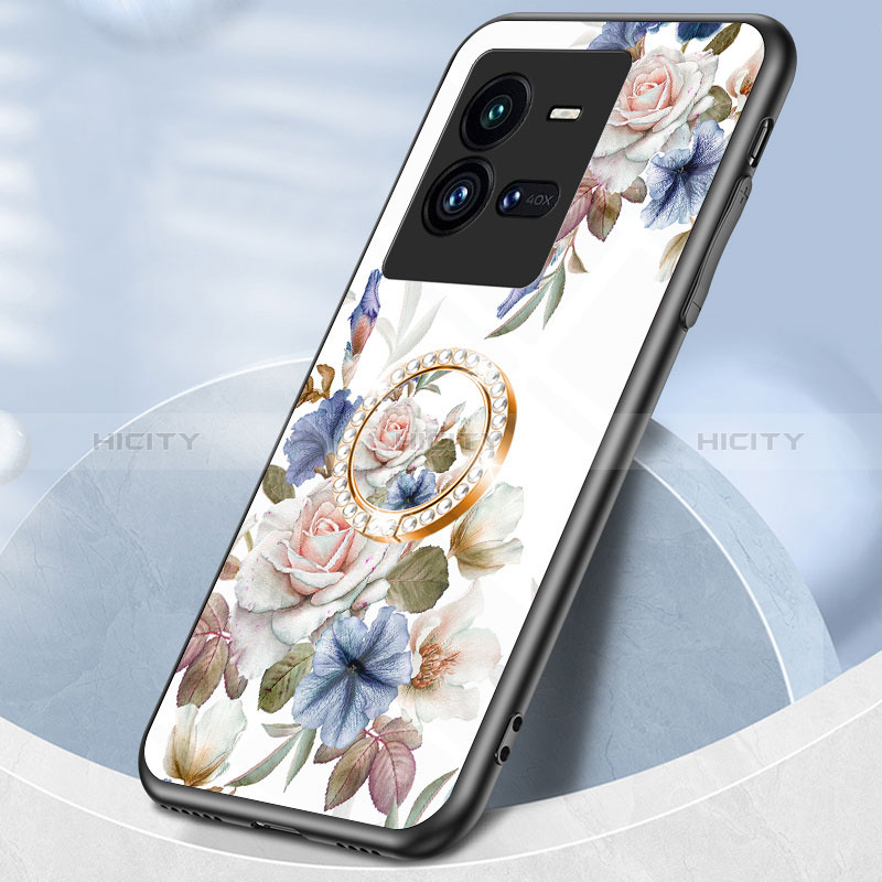 Coque Contour Silicone et Vitre Fleurs Miroir Etui Housse S01 pour Vivo iQOO 10 Pro 5G Plus