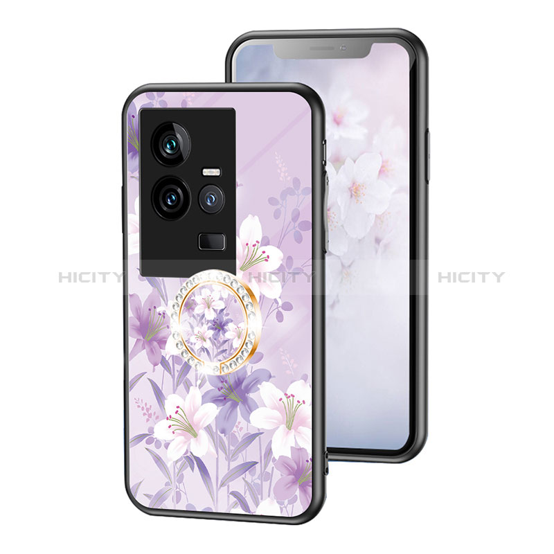 Coque Contour Silicone et Vitre Fleurs Miroir Etui Housse S01 pour Vivo iQOO 11 5G Plus