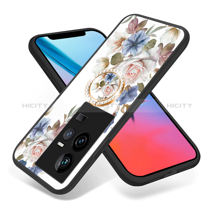 Coque Contour Silicone et Vitre Fleurs Miroir Etui Housse S01 pour Vivo iQOO 11 5G Plus