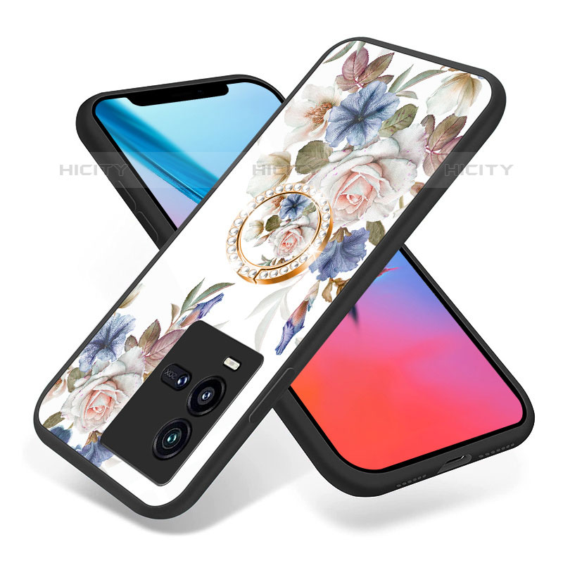 Coque Contour Silicone et Vitre Fleurs Miroir Etui Housse S01 pour Vivo iQOO 9T 5G Plus